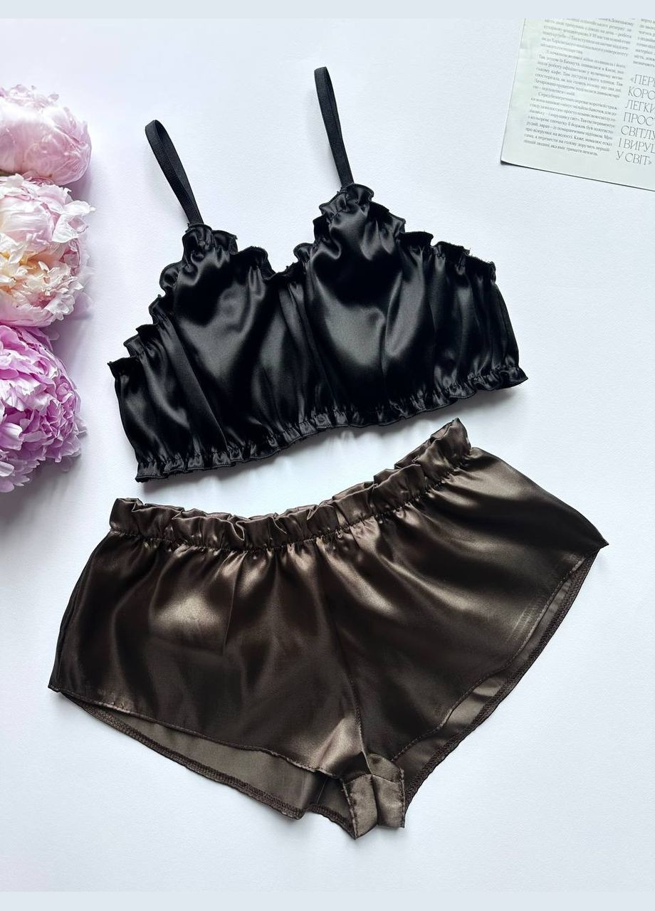 Коричневый демисезонный летняя женская пижама топ и шорты Exclusive