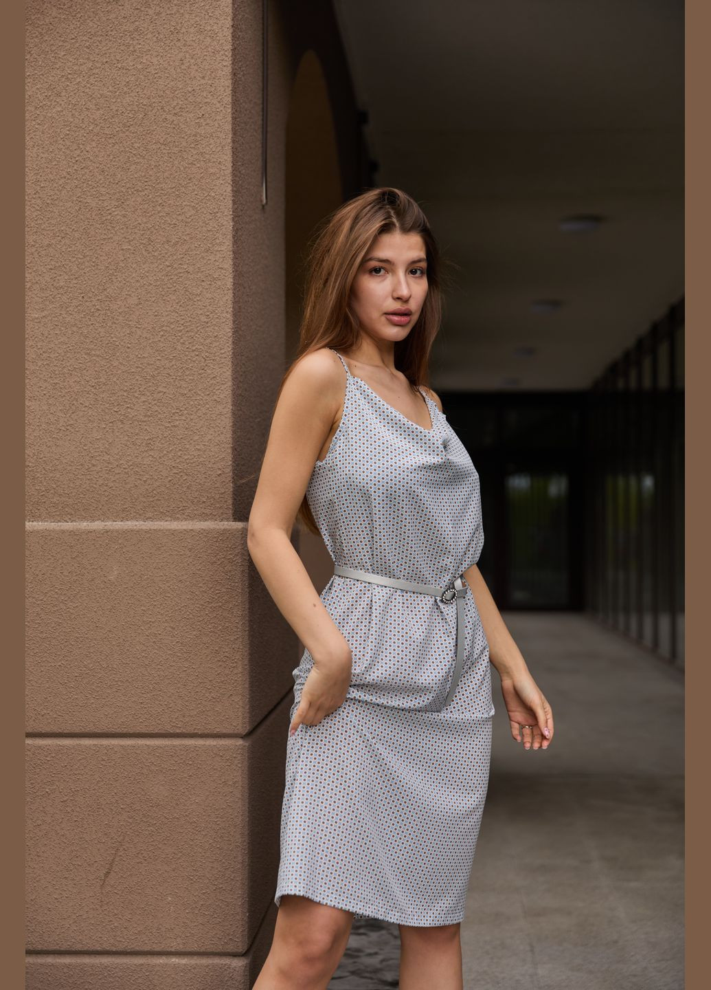 Голубое платье MN в горошек