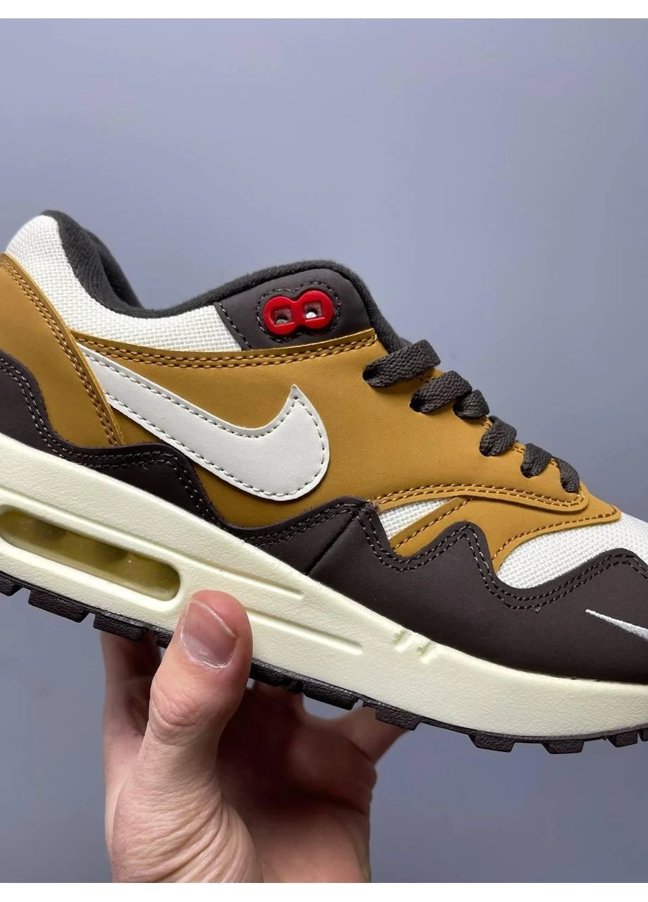 Бежевые летние кроссовки nike air max 1 x patta brown beige найк аир макс No Brand