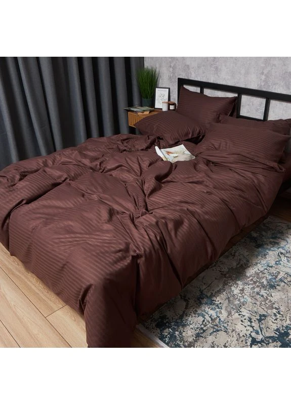 Комплект постільної білизни Satin Stripe «» Полуторні 143х210 наволочки 2х70х70 (MS-820008732) Moon&Star Warm Espresso (356116491)