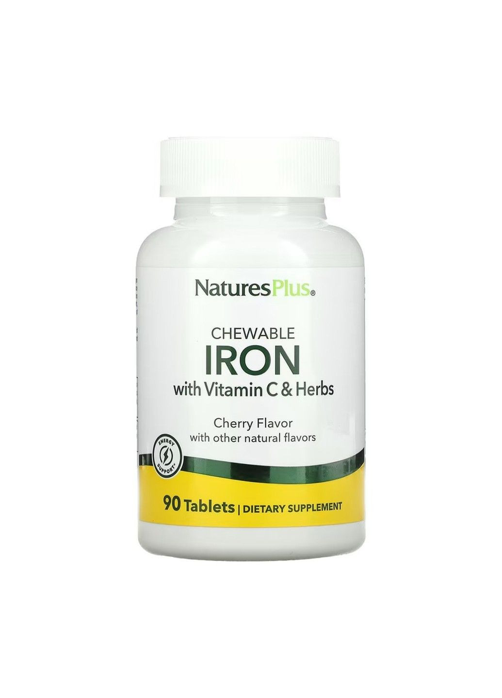 Високоефективне залізо з вітаміном C та травами, вишневий смак, 90 жувальних таблеток Natures Plus (347599922)