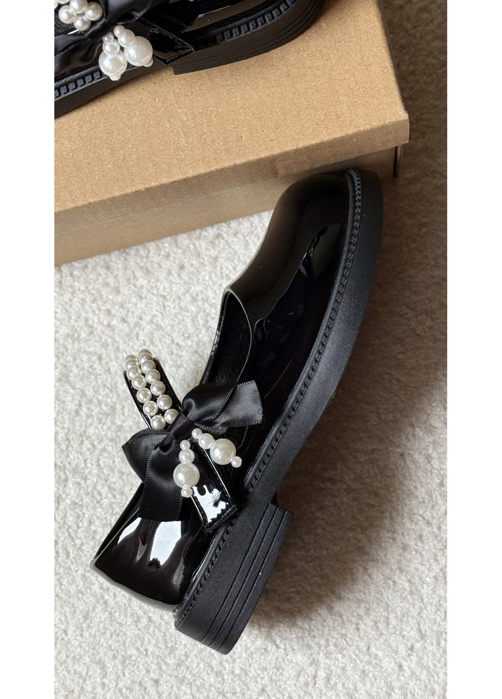 Черные туфли праздничные с жемчугом Clibee