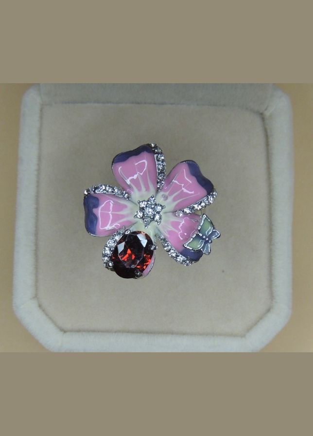 Элегантное женское кольцо розовый фиолетовый цветок с красным фианитом размер 19 Fashion Jewelry (285110633)
