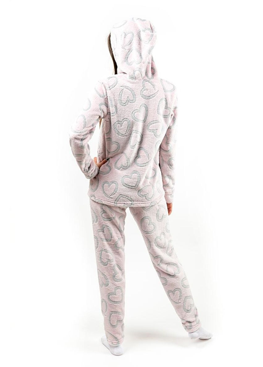 Рожева всесезон теплий домашній жіночий костюм з капюшоном сердечки (кофта+штани) кофта + брюки Україна