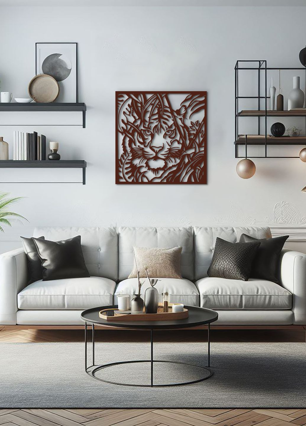 Деревянный декор для дома, современная картина на стену "Охота тигра", оригинальный подарок 30х30 см Woodyard (292113420)