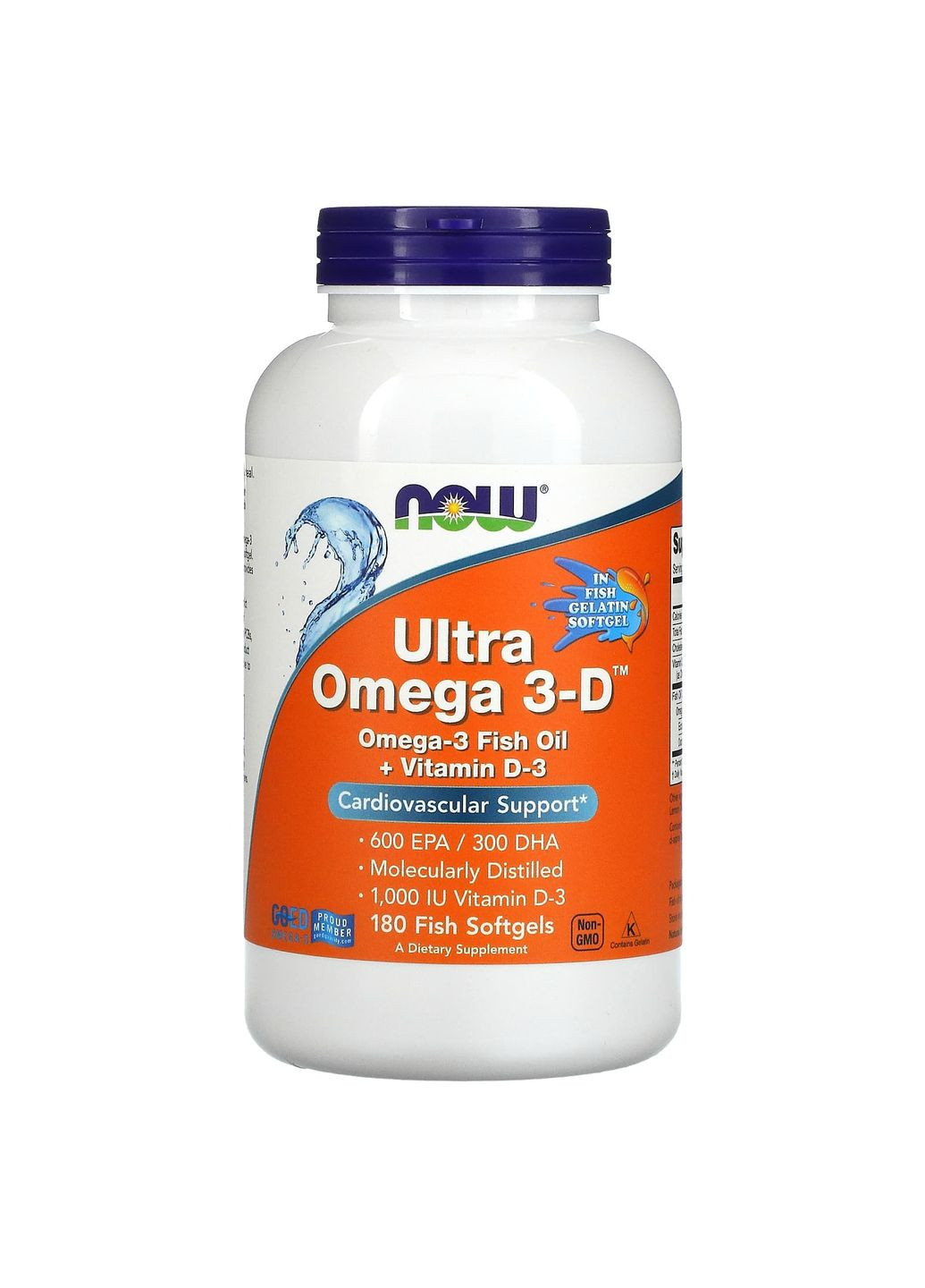 Омега 3-D Ультра, Omega 3-D, 600 EPA/300 DHA, 180 рыбных гелевых капсул Now Foods (362371221)