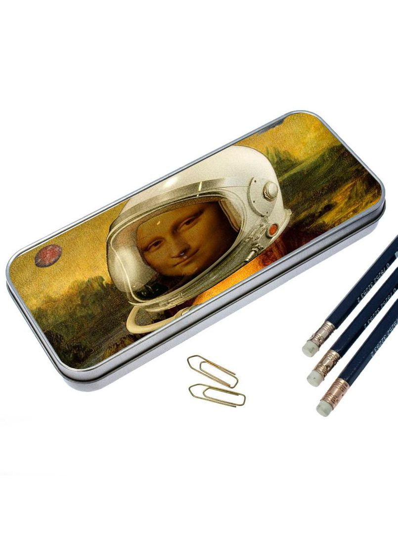 Органайзер для канцелярського приладдя металевий,кейс для дрібниць мона ліза космонавт 7*18 см Silver No Brand (309159384)