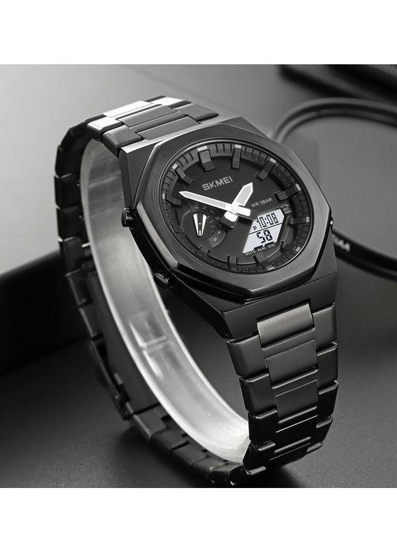 Годинники кварцові чоловічі чорні з нержавіючої сталі з будильником та календарем для повсякденного використання ProDobro (367267337)