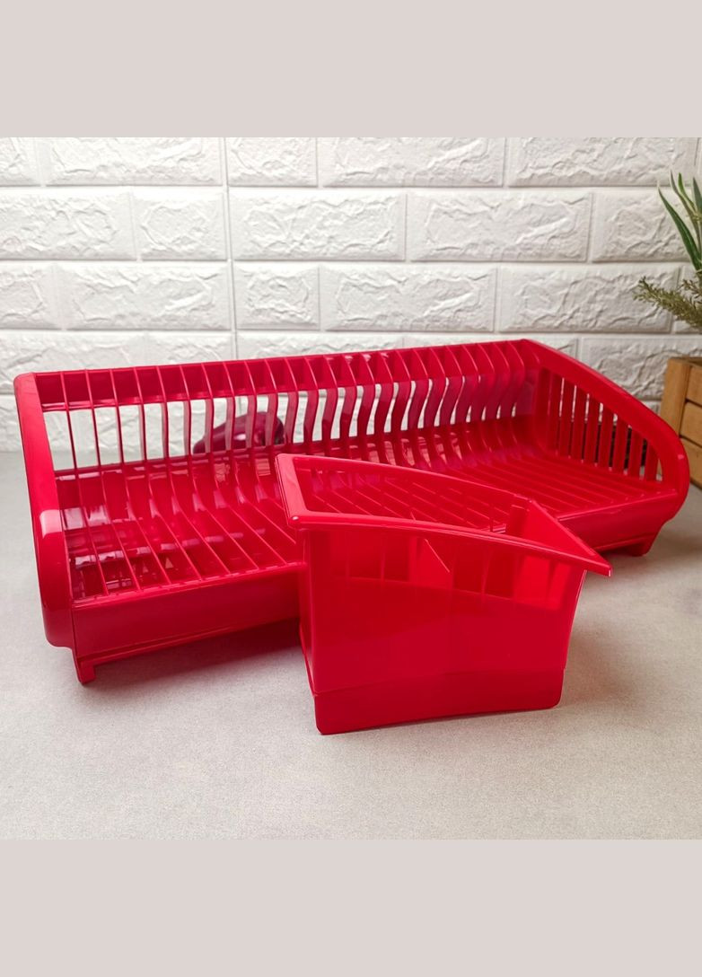 Червона пластикова сушарка для посуду з підставкою для сушіння столових приладів Lamela (303721797)
