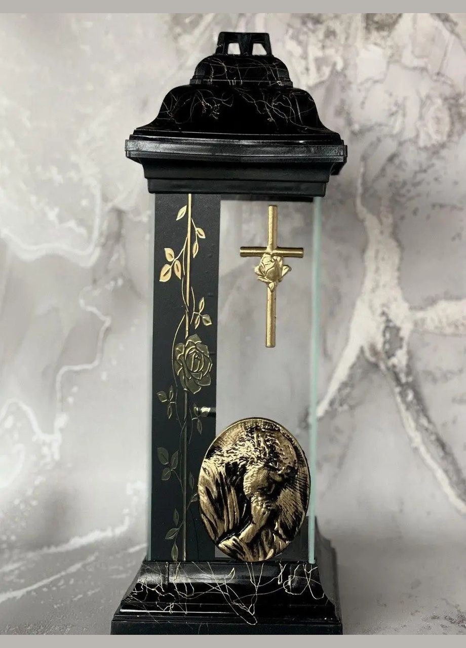 Лампадка каплиця вітраж з алікацією 390 (чорна, полоска-квітка) Amikus (308359911)