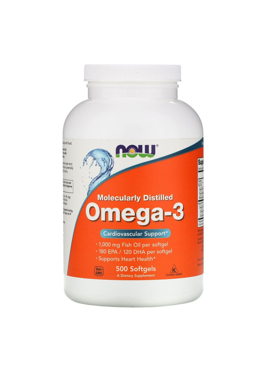 Омега-3 180 EPA 120 DHA Omega 3 поддержка здоровья сердца 500 капсул Now Foods (264648110)