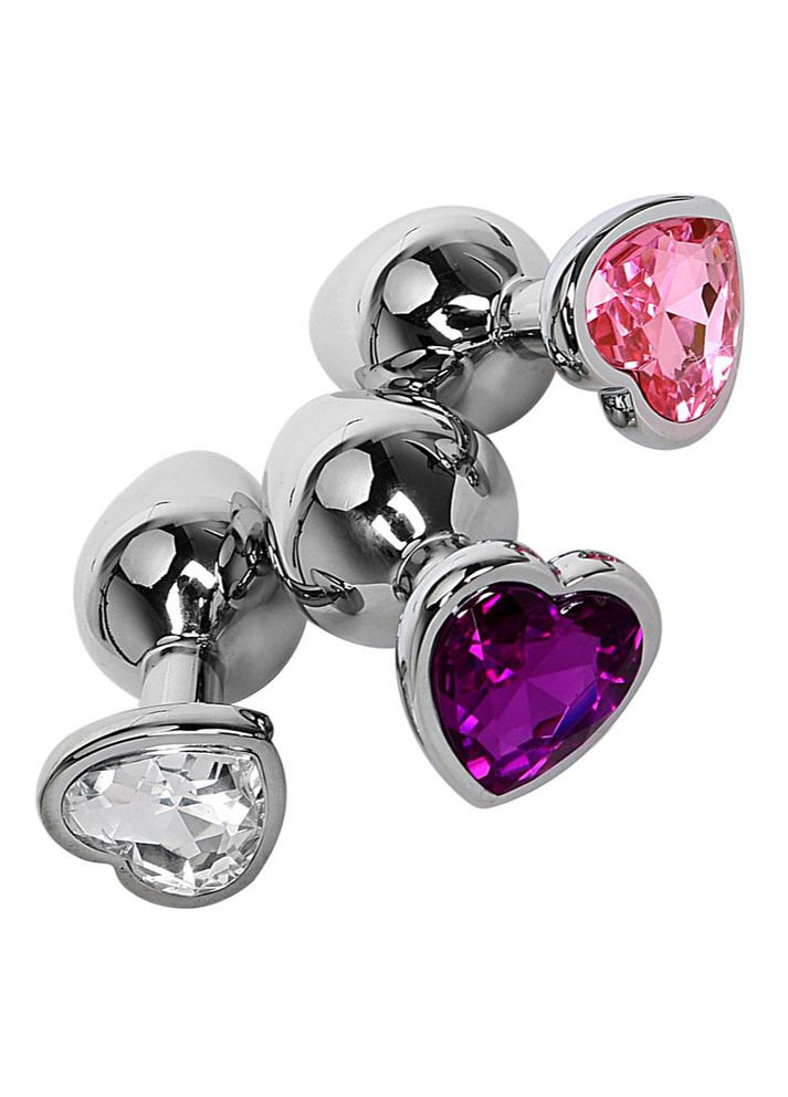 Анальная пробка М 3.4 см серебрянная сердечком Swarovski M Love Crystal большая Focus (303887868)