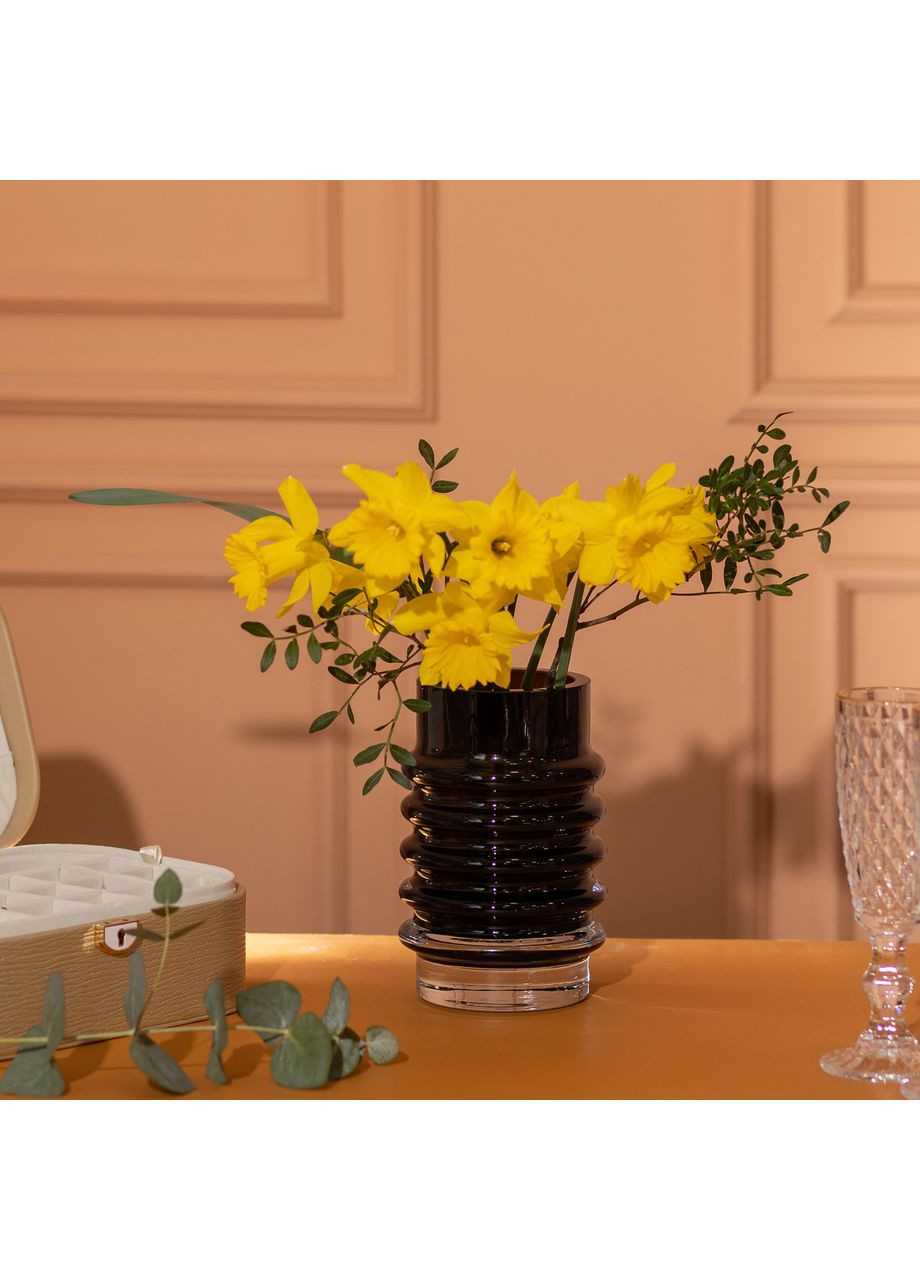 Ваза стеклянная декоративная 18 см в скандинавском стиле для цветов и интерьера 900 мл Черная Jooki (360920793)