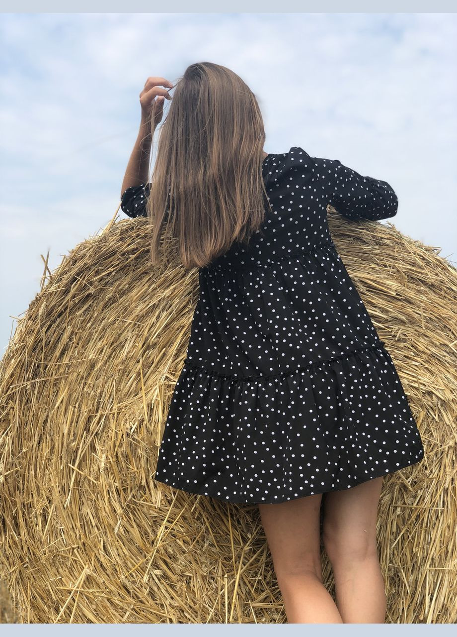 Черное черное платье в горошек размер s (36) No Brand