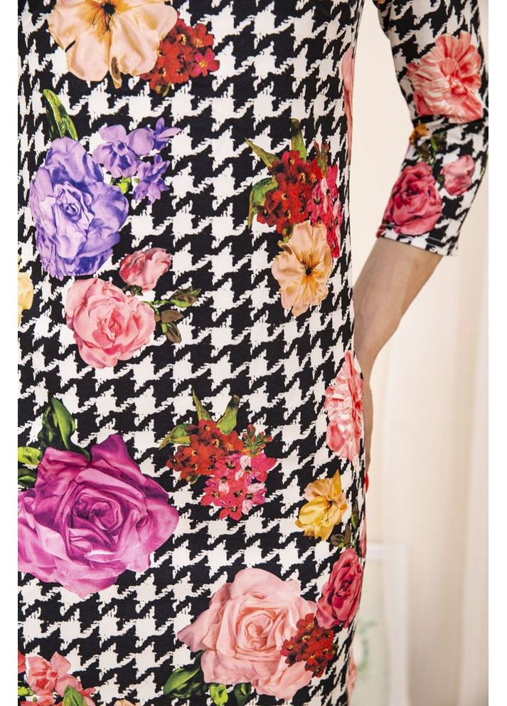 Чорно-білий міні-сукня, гусяча лапка з квітами, колір чорно-білий, 167r996-1 Ager