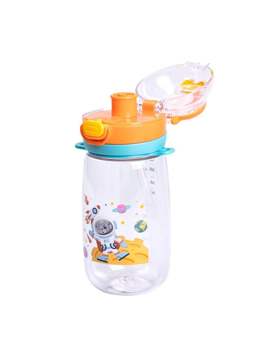 Пляшка для води дитяча 550 мл з ремінцем і трубочкою для спорту та школи 20 см Помаранчева HP-14-45O Yiwu (351431379)