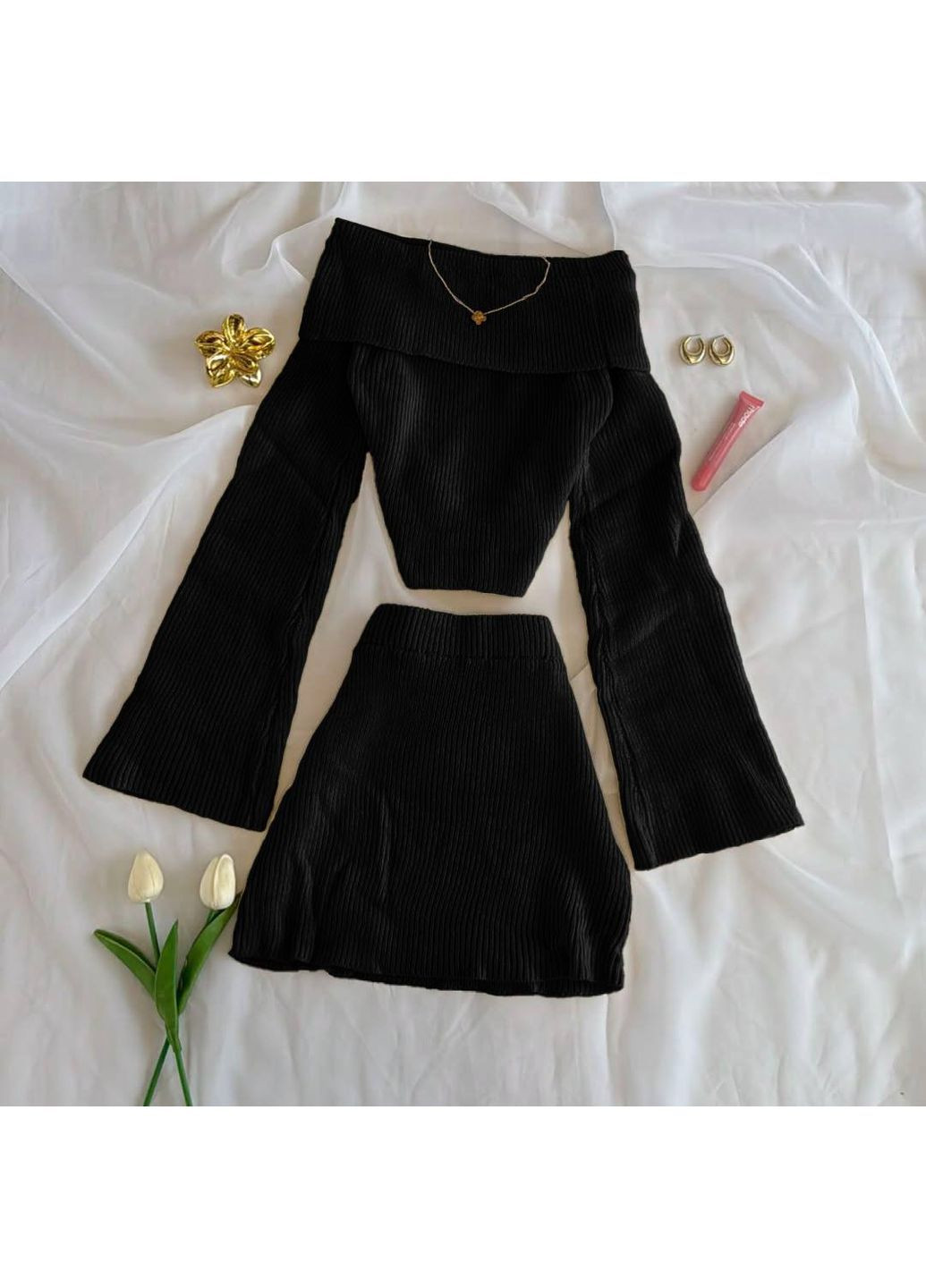 Костюм теплий: топ + спідниця сірого кольору No Brand Г 1436 610 (373069702)