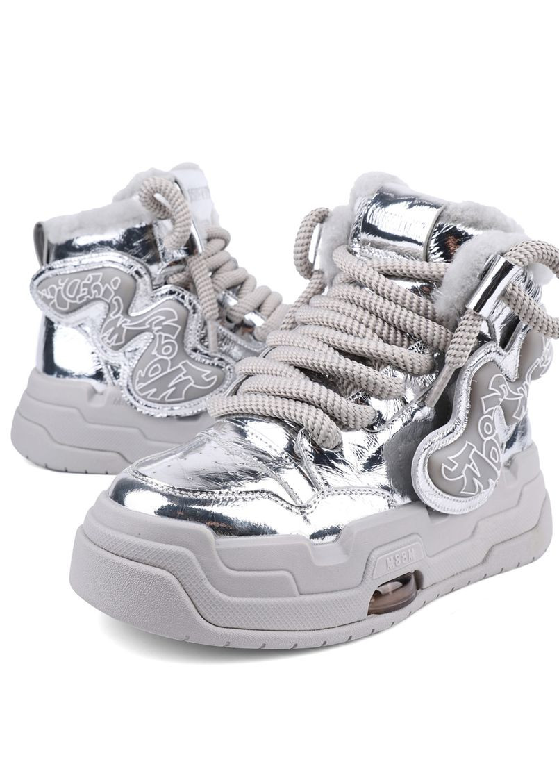 Зимние женские ботинки 211d-28 серебряный кожа MIRATON