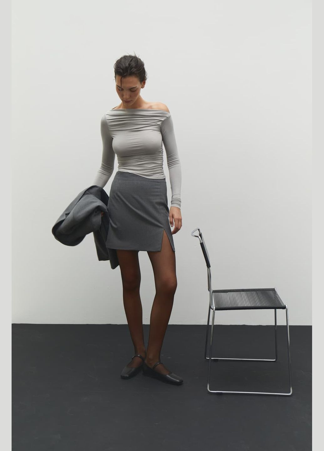 Сіра літня топ з збірками 645 Papaya