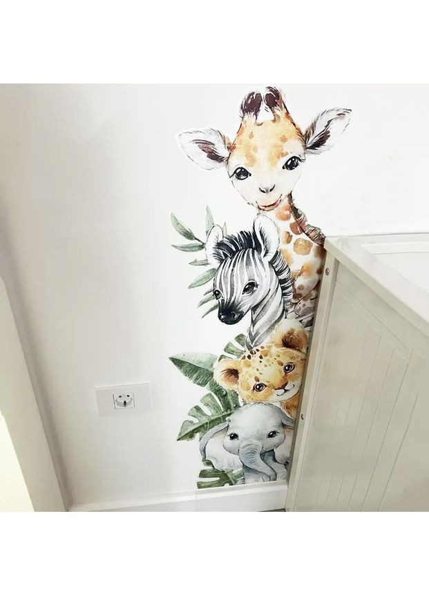 Наклейки на стену для детской комнаты Зверята из Джунгей 97х33 см No Brand (366303869)