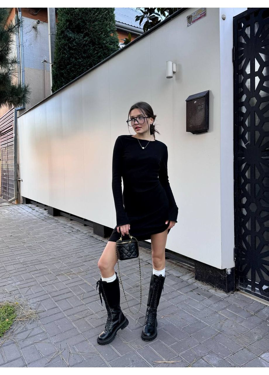 Черное кэжуал женское платье с длинным рукавом. Україна однотонное