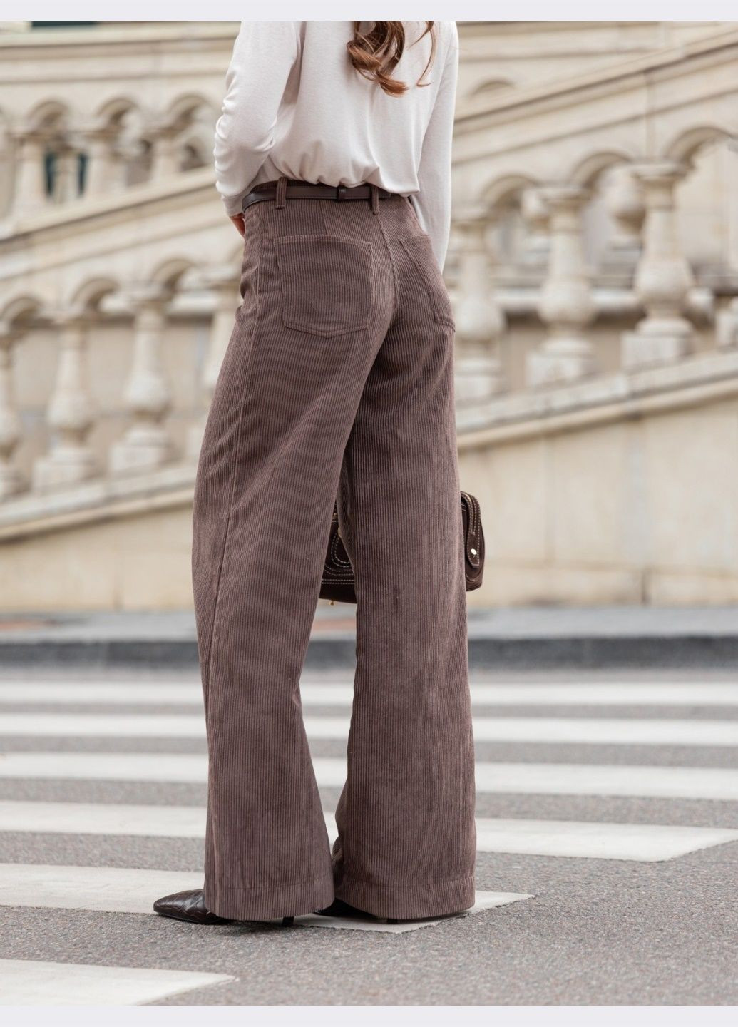 широкі штани коричневого кольору із вельвету Dressa (362660253)