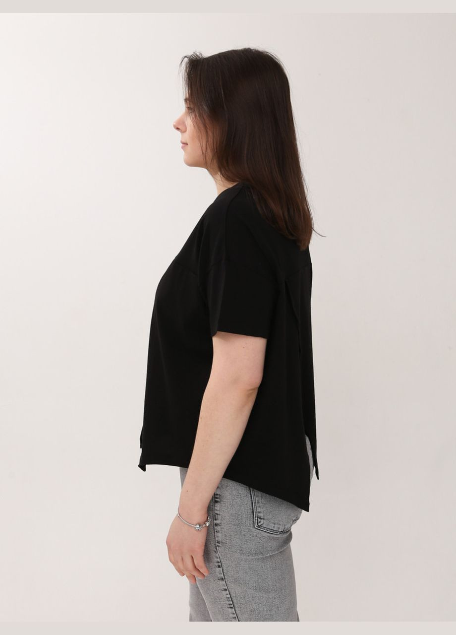 Чорна літня жіноча футболка чорна з асиметрією тонка з коротким рукавом Whitney Вільна