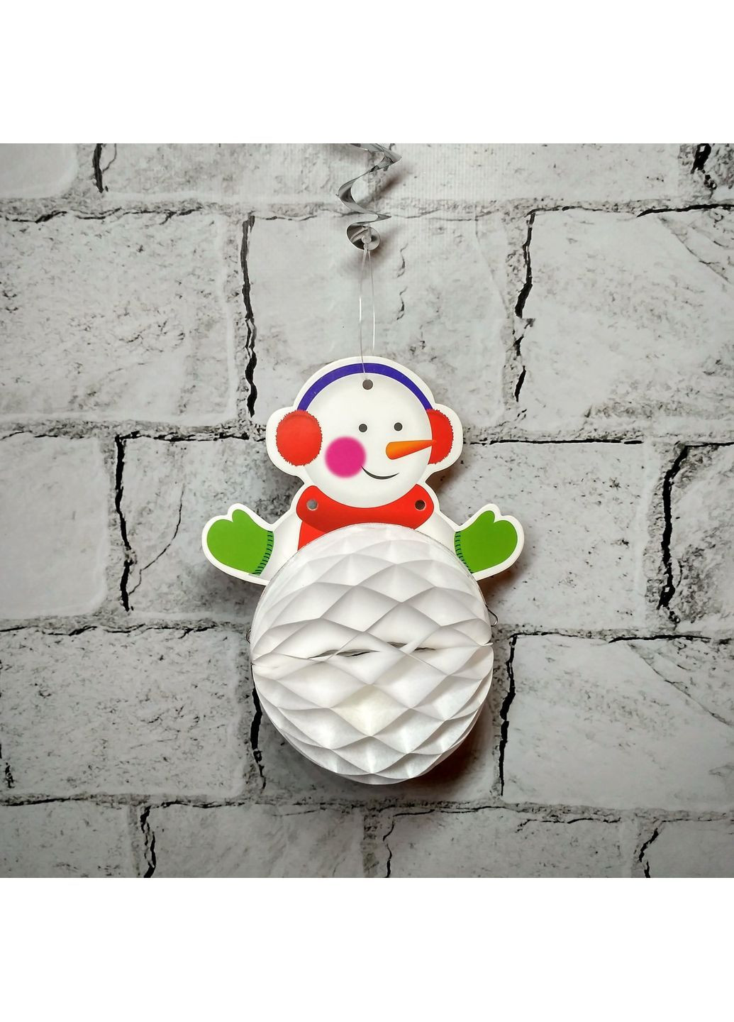 Подвеска бумажная Снеговик шар соты новогодний декор 19 см No Brand (368774717)