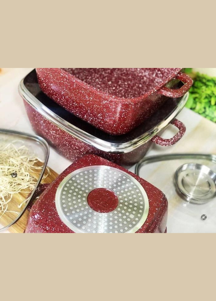 Набір квадратних каструль TK00025 з мармуровим покриттям 6 предметів Червоний Top Kitchen (297743218)