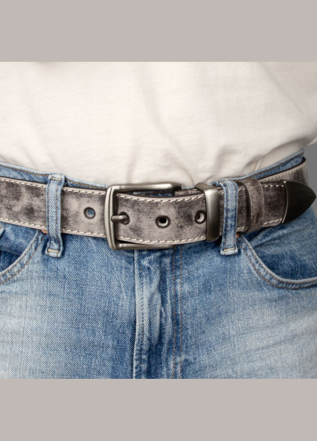 Ремень мужской кожаный -4006 бежевый потертый под джинсы (125 см) JK (335007536)