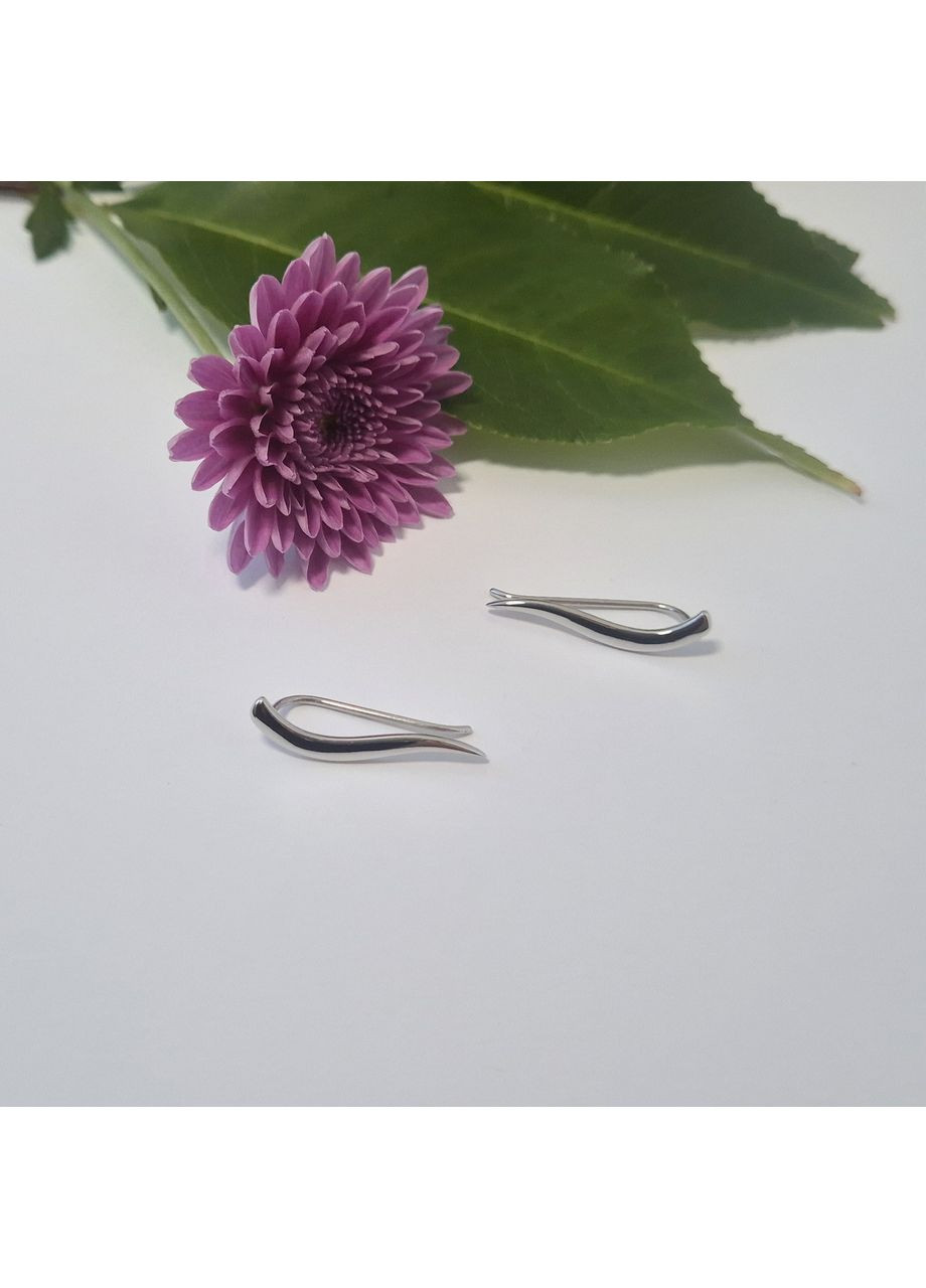 Серебряные серьги каффы без камней Палочка серебро 925 пробы Родированное вс683р 1.06г Nobrand (364653502)