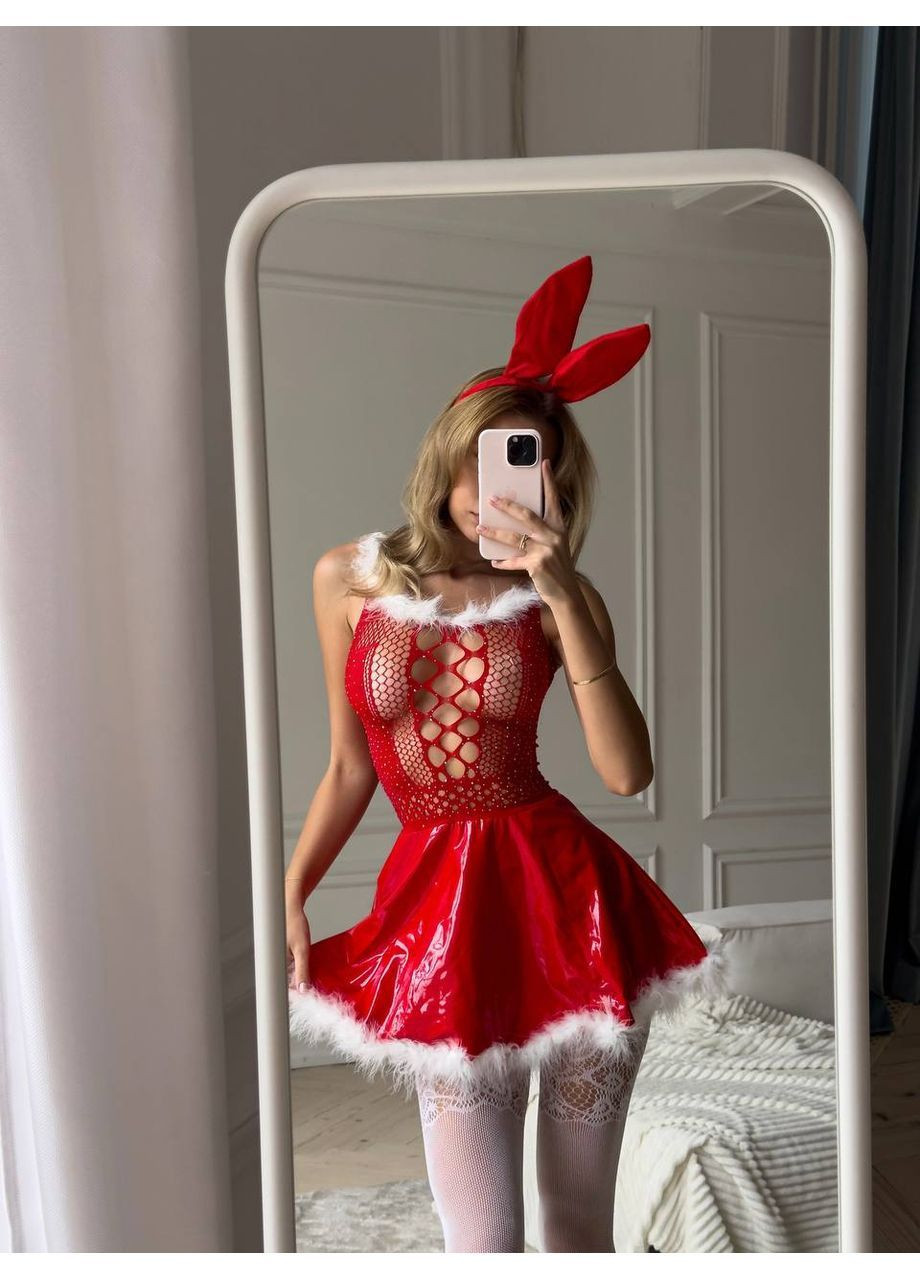 Червона святковий, відвертий червона сукня із лакованою спідничкою та вушка Vakko