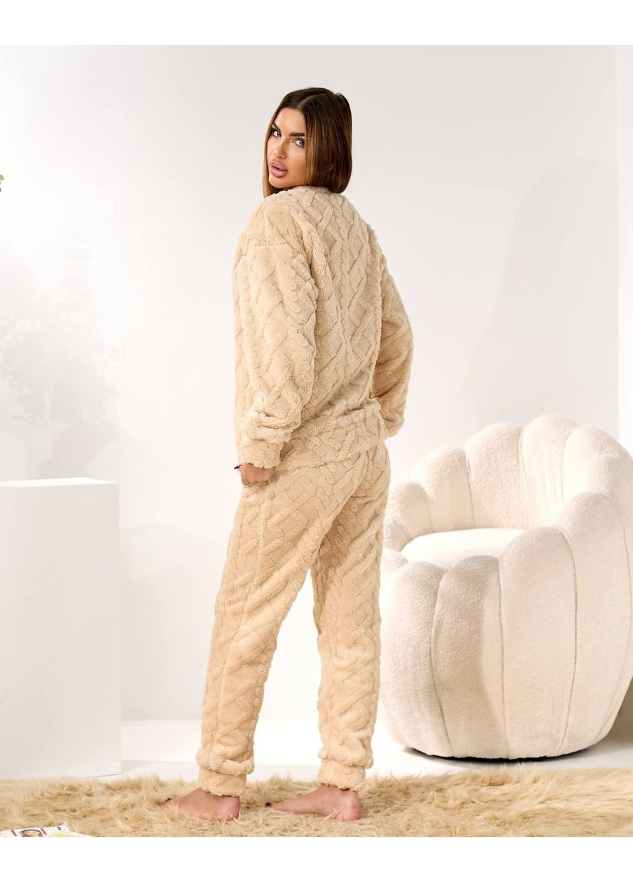 Бежевый зимний женский домашний махровый костюм бежевого цвета 35942 Fashion