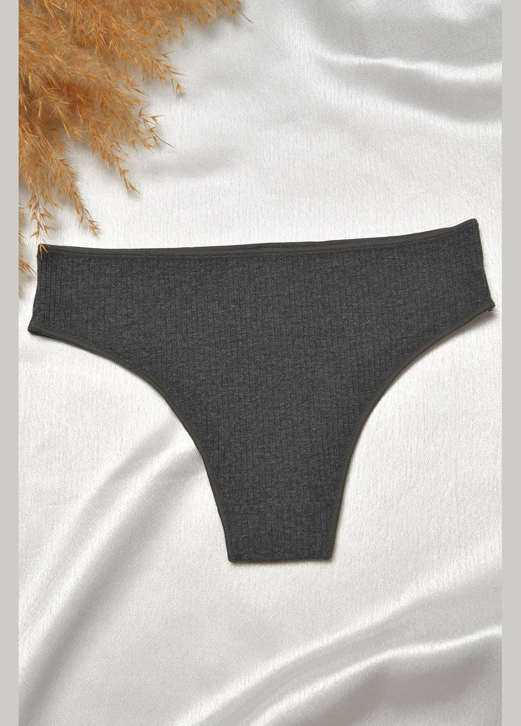 Труси жіночі в рубчик однотонні графітового кольору Let's Shop (303015509)