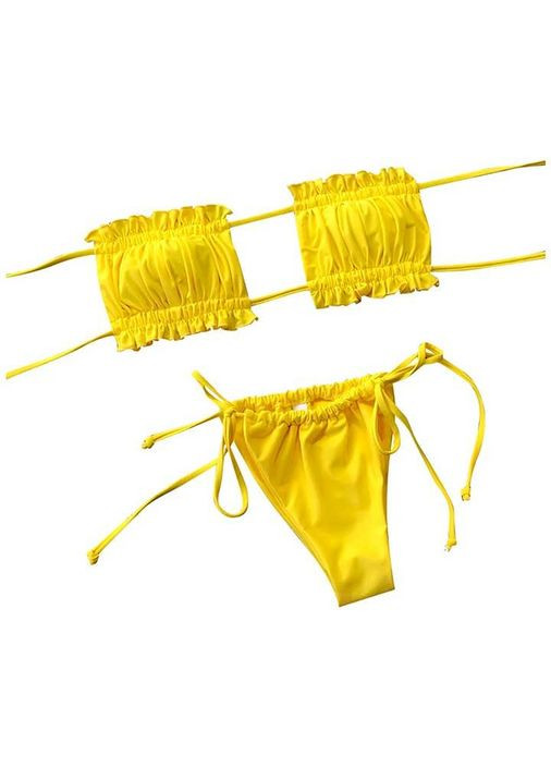 Желтый летний купальник на завязках размер s-m желтого цвета внутри поролоновые вставки и подкладка. China