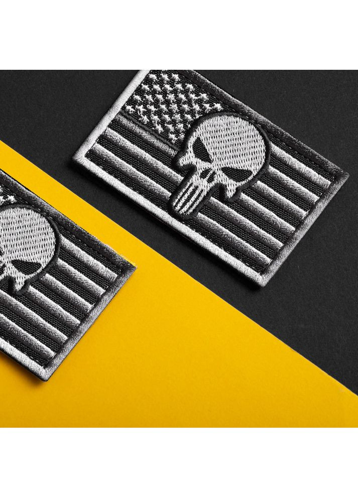 Шеврон с липучкой Флаг США Череп Каратель серый 5х8 см вышитый патч нашивка IDEIA (361970727)