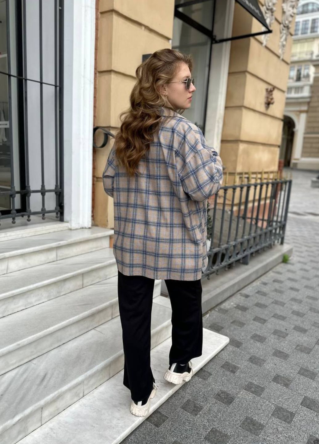 Бежевая повседневный рубашка в клетку Україна с длинным рукавом