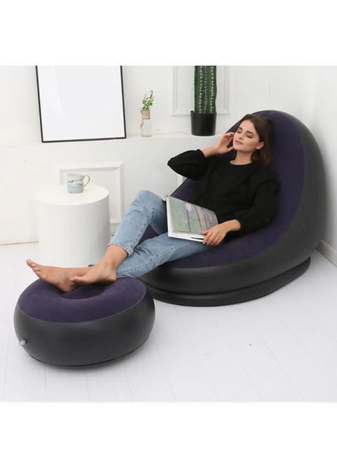 Надувне крісло диван 2в1 з пуфиком для ніг A-Sofa до 150 кг. Чорний з фіолетовим. MDR No Brand (371794070)