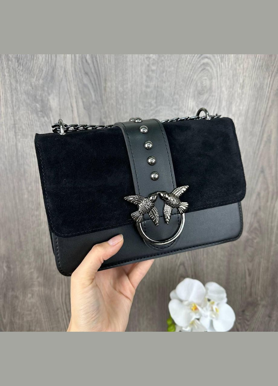 Замшева жіноча мінісумочка клатч на плече, сумка для дівчат із пташками на ланцюжку No Brand (334730720)