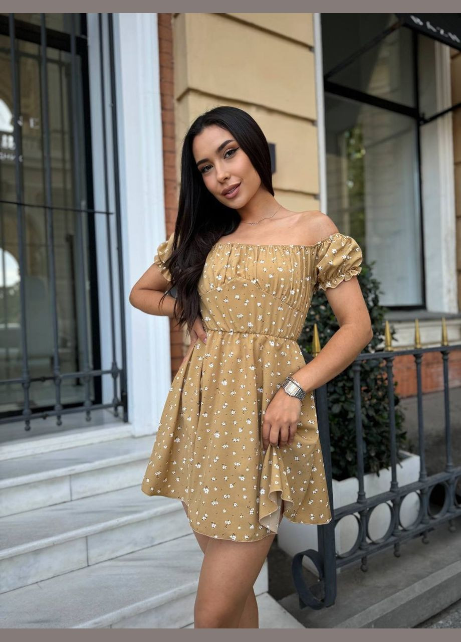 Бежевое праздничный, деловое, повседневный, кэжуал платье женское No Brand однотонное