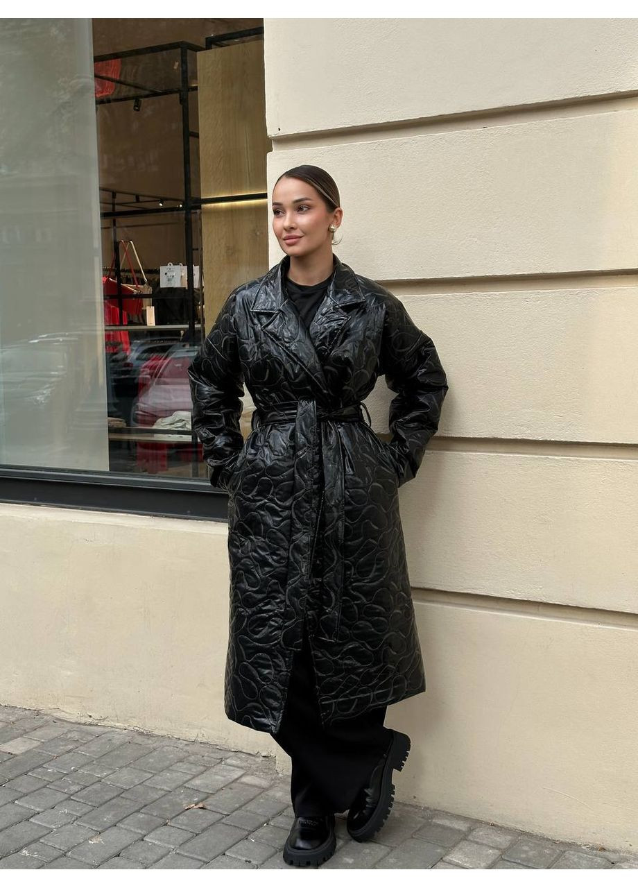 Чорне демісезонне Жіноче утеплене пальто з водовідштовхуючої тканини | заміри в описі DK/DL Мода без кордонів