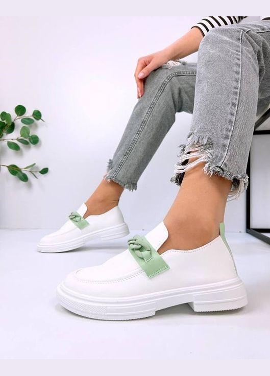 No Brand Женские кожаные лоферы LB 1304 Белые белый з искусственная кожа, — демисезон (322874022)