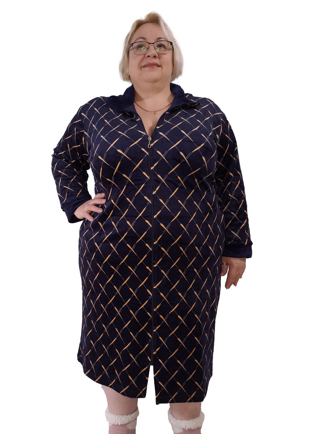 Жіночий халат на флісі з довгим рукавом малюнок "ПЛЕТІНКА" размер No Brand (372458892)