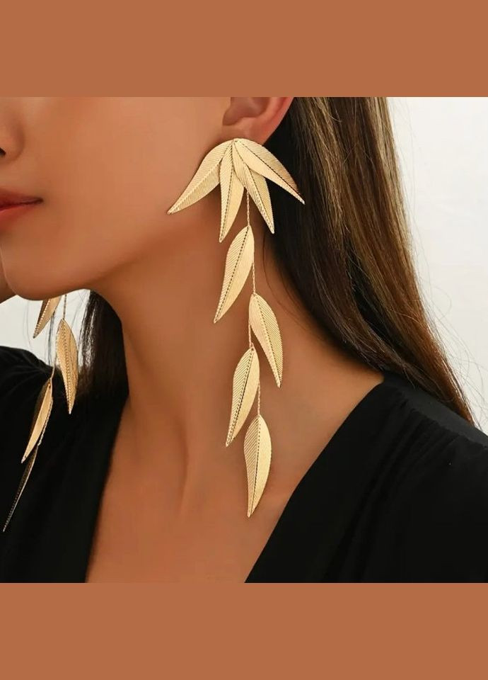 Сережки довгі Золоті листя верби No Brand (341320129)