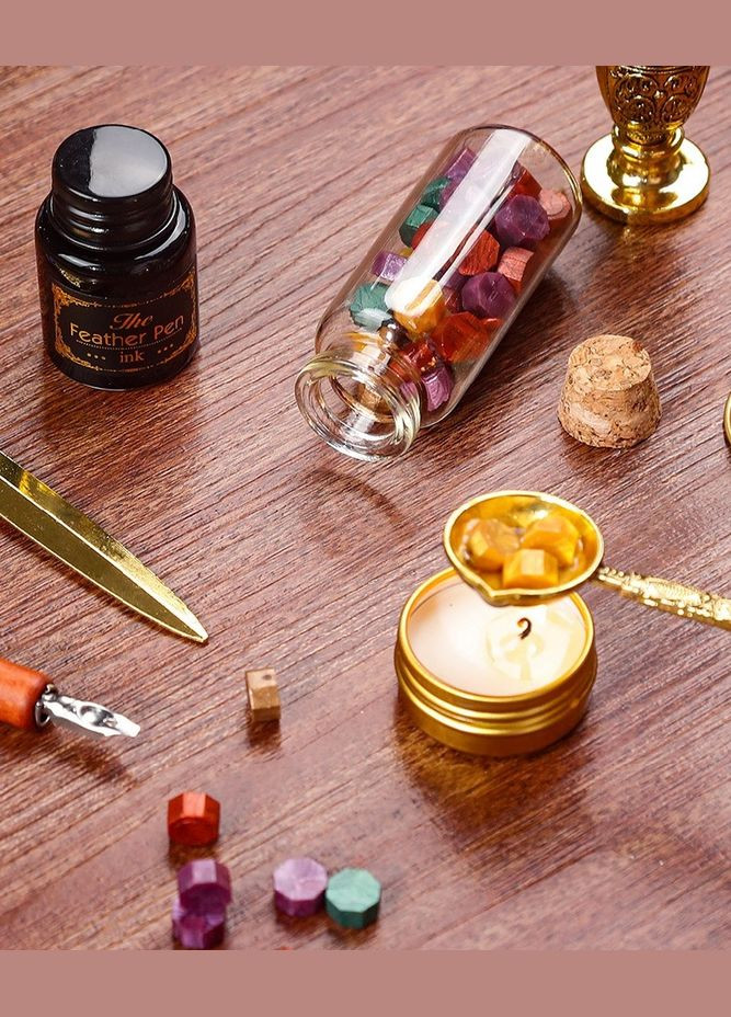 Подарочный винтажный набор: Перо для каллиграфии с 6 флаконами чернил. Оригинальный подарок Черное перо No Brand (337169341)