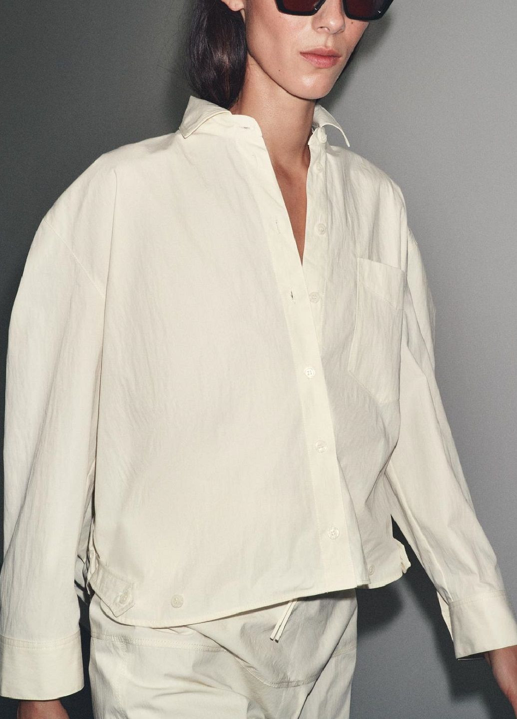 Молочная рубашка однотонная Zara