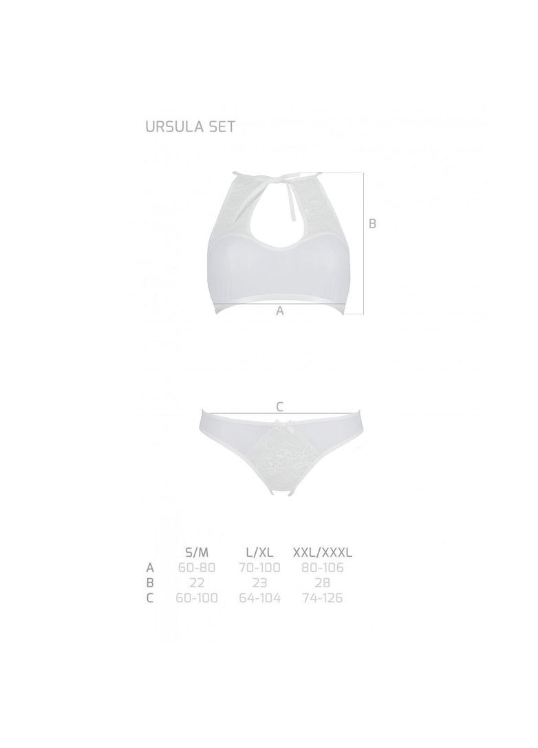 Білий демісезонний комплект: бра, трусики з ажурним декором та відкритим кроком ursula set l/xl, white Passion