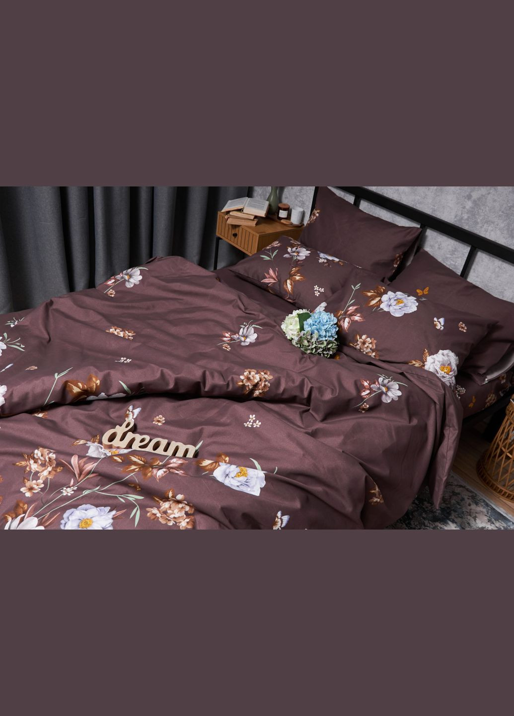 Комплект постельного белья Микросатин Premium «» King Size 220x240 наволочки 2х40х60 (MS-820005005) Moon&Star floral mocha (293148399)