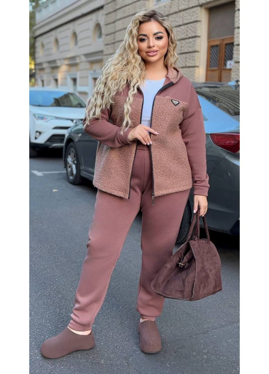 Костюм двійка SN еко баранчик на флісі+тринитка на флісі,штани та кофта з капюшоном Україна (362697590)