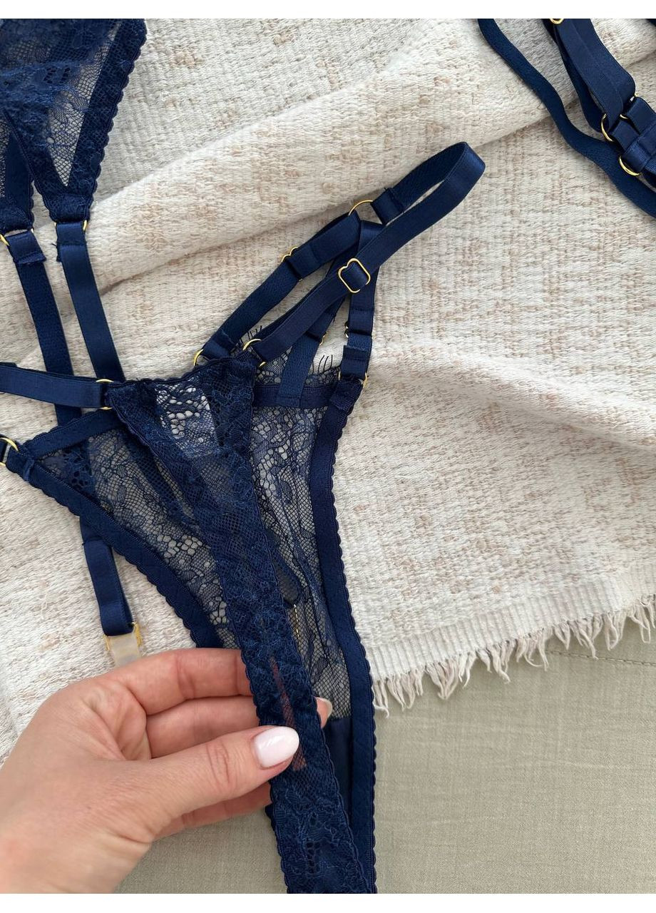 Синий балконет комплект женского белья | нежный кружевной, синее соблазнение Vital-Textile с косточками полиэстер, эластан